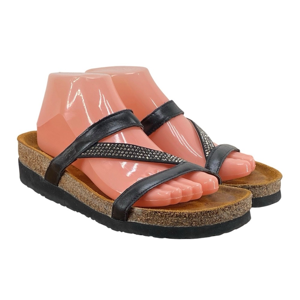 Naot Hawaii Rhinestone Metallic Slide Leather Wedge Sandals Women's Size 9/40